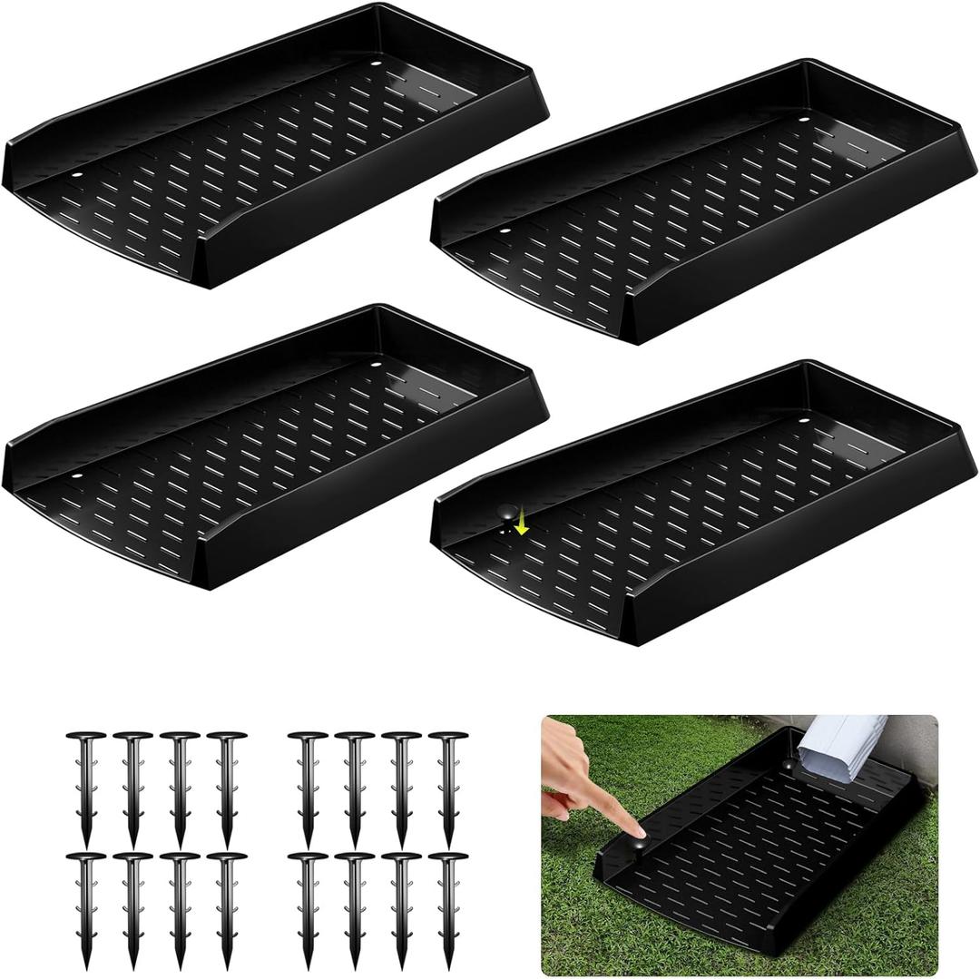 4 Pack Gutter Downspout Splash Block, 12 Extra-Wide Gutter Downspout Extensions for Water Drainage, No-Install Design Down Spout Extender, Fixable Downspout Extender with 8 Fixing PP Nails, Black
