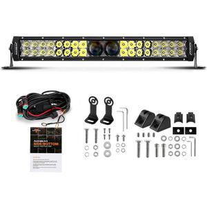 Auxbeam 22 Inch Led Light Bar 180W 22000LM 5D Pro Lens Off Road Driving Lights Spot Flood Combo Fog Light 10FT Wiring Harness Kit (Professional Grade Outdoor Lighting Source P8 LED)