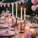 4-Pack Printed Taper Candles Unscented - Dripless & Smokeless 7-Hour Burn - 10" Hand-Poured Candles with Lily Design for Dining, Weddings (White/Pastel Yellow/Pink/Blue)