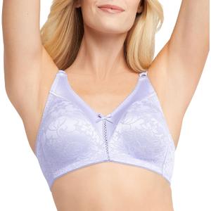 Bali Womens Double Support Wireless Bra, Lace with Stay-in-Place Straps, Full-Coverage Bra, Misty Lilac, 40B US
