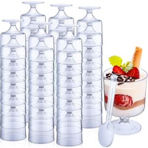 Nuogo 200 Pcs Dessert Cups with Spoons 60 Pcs 5 oz Mini Clear Plastic Parfait Cup with 60 Spoons Diposable Dessert Goblets Appetizer Cup for Summer Party Mousse Puddings Ice Cream(Transparent Color)