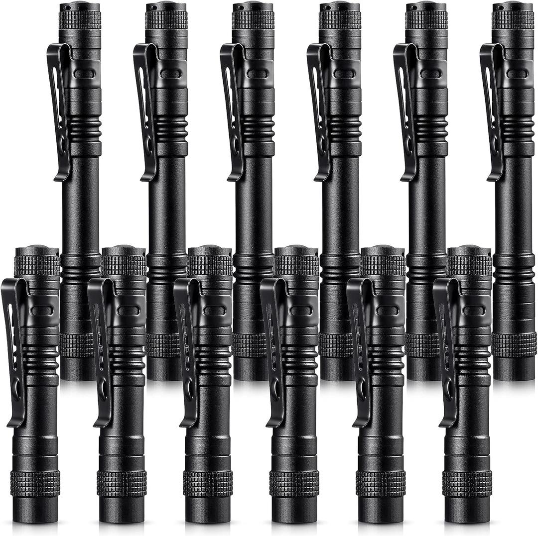 Honoson 12 Pieces Mini LED Pen Flashlight Bulk Small Pocket Flashlight 3.5 Inch, 5.24 Inch Aluminum Handheld Penlight with Clip for Inspection Camping Emergency Diary Lighting