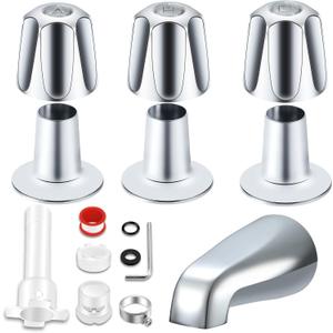 Tub Shower Trim Kit, Chrome Shower Knob 3 Piece and Bath Tub Spout, Compatible with Price/Pfister Verve 3 Handle Tub Faucet, for 1/2'' Pipe Male Thread Connection, 3/4'' IPS Pipe Inside Thread