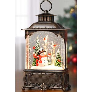 Snowman Snow Globe Lantern Christmas Decorations Gifts Auto Snowfall Glitter Music Collection Snowman Cardinal Birch Forest with 6H Timer USB/Battery Powered 10.2 inch