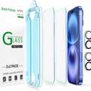 AmFilm Auto-Alignment OneTouch for iPhone 16 Plus [6.7''] Screen Protector + Camera Lens Protector, Tempered Glass, 30 seconds Installation, Bubble Free, Case Friendly, Anti-Scratch [2+2 Pack]