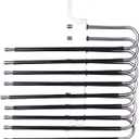 Grebest Pants Hanger Multi-Layer Trouser Rack Storage Holder Anti-Slip Foldable Design Stainless Steel Clothes Hanger Scarf Holder Black B