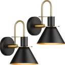 Wall Sconces Set of Two, HWH Modern Sconce Wall Lighting, 1-Light Black Barn Vanity Light, Industrial Wall Lamp for Bedroom Kitchen Bathroom, Black and Gold Finish, 5HZG56B-2L BK+BG (Large)