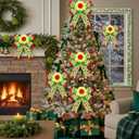 2 Pack Red Green Christmas Bows Decorations 9"x13" Large Plush Wreath Bows Ornaments with Green Red Dot for Xmas Tree Home Fence Stairs Fireplace Front Garland Indoor Outdoor Decor