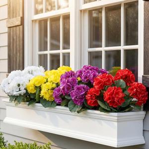AMORISE12 Pack Artificial Geraniums for Outdoors,UV Resistant Fake Geranium Plants with 4 Bright Colors, Faux Flowers for Window Box,Porch,Patio,Hanging Basket,Indoor Outdoor All Season Decor