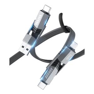 USB C Cable, [Baab Series] 4 in 1 60W USB C to USB C Cable 5ft Flat Nylon Braided Fast Charging Cord with Data Transfer Combo L/Type C/USB A Port