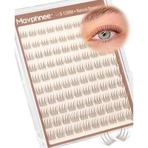 Aurora Lash Clusters Brown Natural Eyelash Extensions Wispy Individual Lashes with Clear Band C Curve Look Like Real Lashes 8-12MM For Clean Girl, Daily Wear