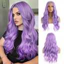 BERON Purple Wig for Women Long Wavy Wig Purple Long Curly Wigs Lavender Synthetic Wigs for Daily Party