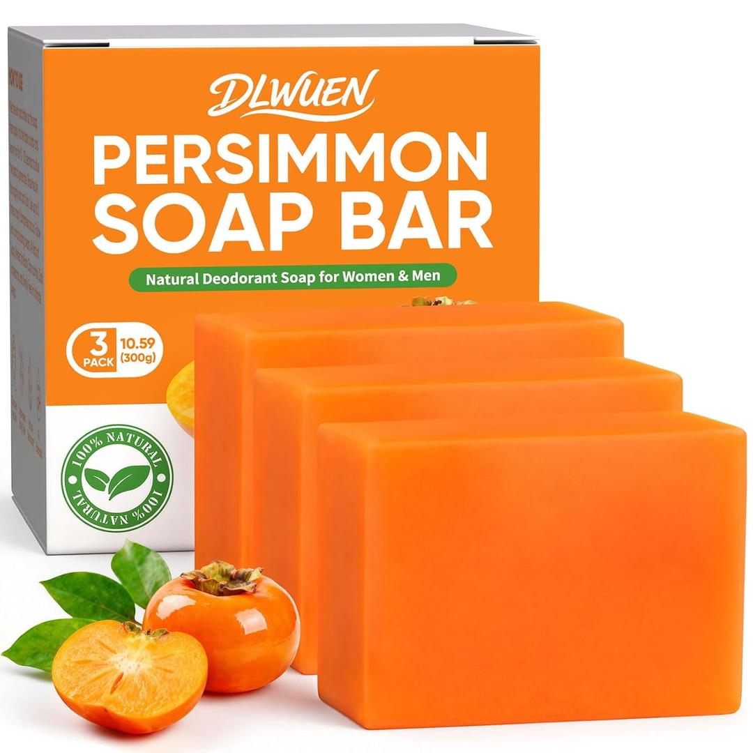 3 Pack Natural Persimmon Soap Bar for Body Odor Control - Targets Old People Smell & Persistent Odors, Remove Body Odor, Persimmon Body Wash for Sensitive Skin, Unisex Deodorant Soap for Women & Men