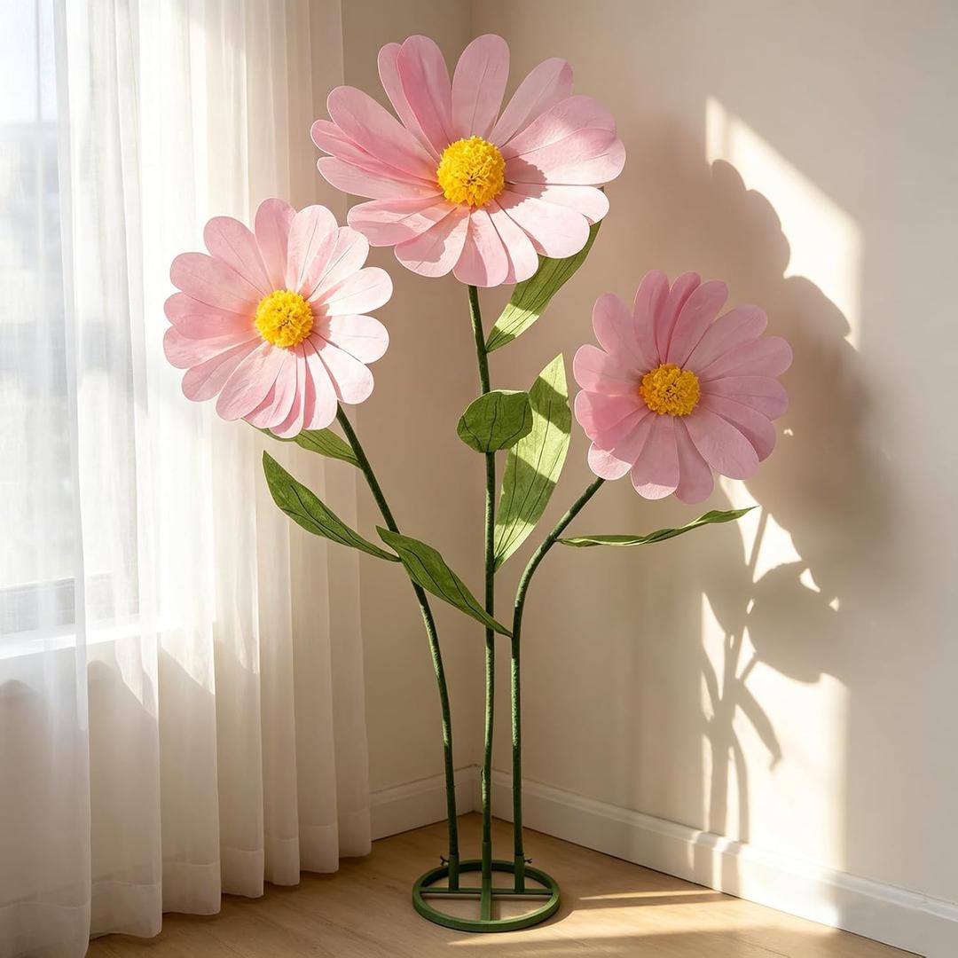Giant Flowers for Decoration,Large Daisy Flowers Artificial,Big Paper Flower for Wedding,Birthday Party,Garden,Office,Home,Shop Window Display(Pink)