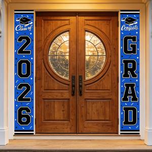 4 x 2026 Graduation Decorations,Congrats Grad Banner Backdrop for Class of 2026 Decorations- Blue Graduation Party Decorations