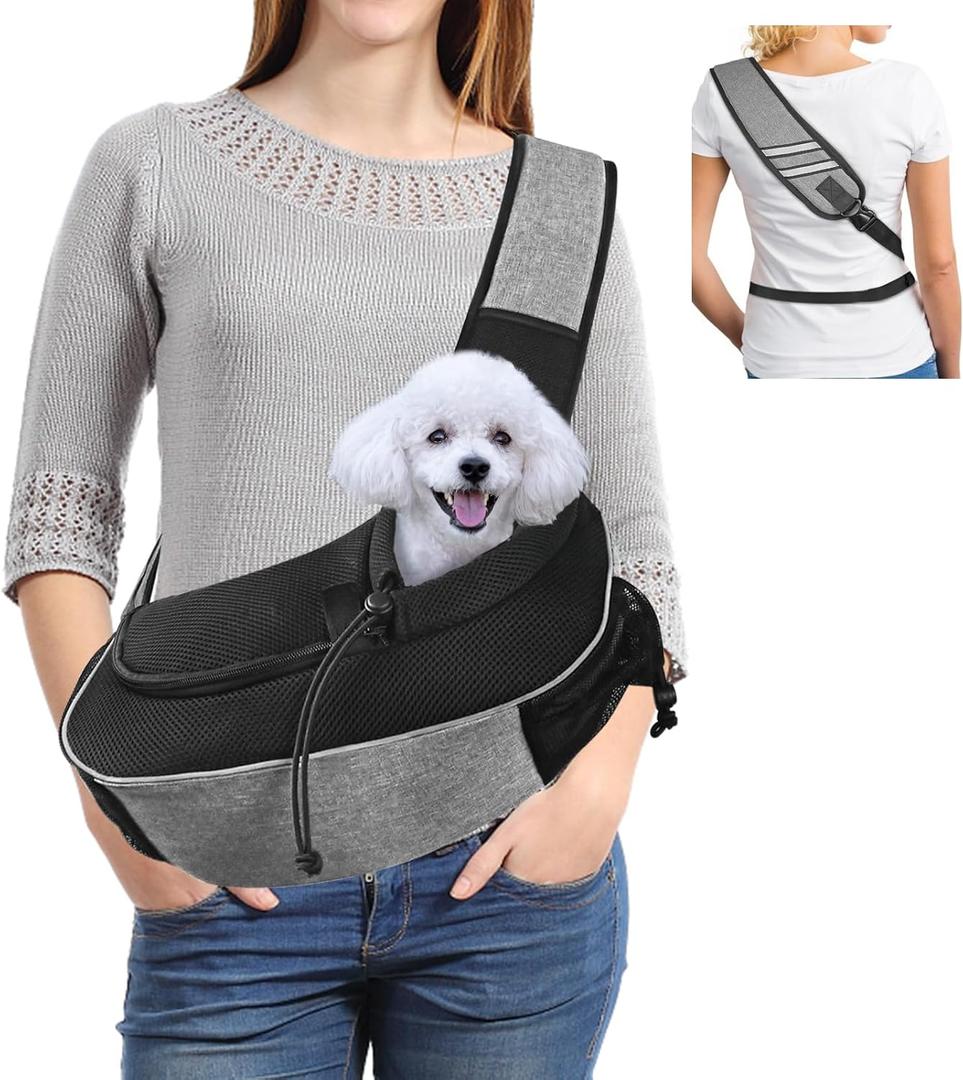 Gloppie Dog Sling Carrier for Small Dogs - Hands Free Pet Carrier, Breathable Mesh Puppy Carrier Bag for Cats and Dogs Up to 10 lbs, Travel & Vet Visits, Grey, Medium