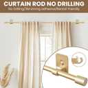 Curtain Rods No Drilling for Windows 28 to 36 Inch, 5/8" Adjustable Gold Curtain Rod, Renter-friendly with Adhesive Brackets for Drill-free Installation.