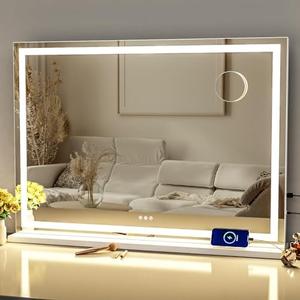 Gvnkvn Makeup Vanity Mirror with Lights 32" x 24" Large LED Makeup Mirror, Light up Mirror with 10X Magnification and USB Charging Port, Dimmable 3 Modes, Touch Screen Control Square Corner