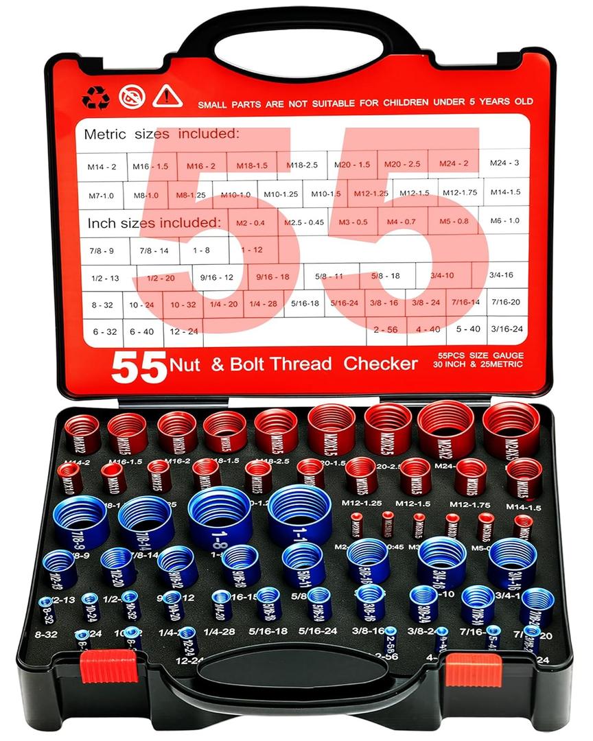 55 Pcs Nut and Bolt Thread Checker (25 Metric & 30 Standard), Bolts and Nut Identifier Thread Gauge, Detachable Bolt Size Finder Especially for Tight Spaces