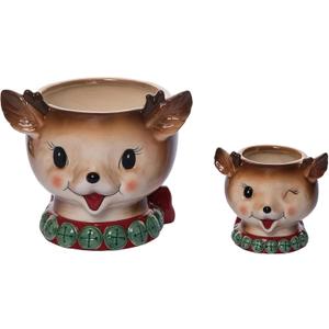 One Holiday Way 7.5-Inch Set of 2 Christmas Reindeer Chip and Dip Bowls  Ceramic Appetizer, Snack Xmas Candy Dishes Decorative Tableware