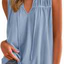 PRETTYGARDEN Womens Summer Tops Sleeveless V Neck Shirts Ruffle Loose Tank Top Smocked Work Flowy Dressy Casual Blouses (X-Large, Blue)