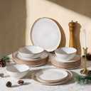 Herogo 24Pcs Plates and Bowls Dinner Set, Stoneware Dinnerware Dishes Sets for 8, Ceramic Dishware Tableware Includes Dinner Salad Plates, Soup Bowls, Microwave & Dishwasher Safe, Pearl White