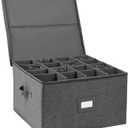 popoly Stemware Storage Cases, Wine Glass Storage Box Containers with Dividers for Glassware or Crystal, Holds 16 Red or White Wine Glasses, Hard Top and Stackable (Grey)