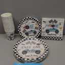 Race Car 1st Birthday Party Supplies - Fast One Plates And Napkins Decorations Boys Tableware, Plate, Cup, Napkin, Fork, Blue Race Car One-Year-Old Decorations | Serve 24