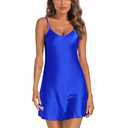 Litherday Women's Satin Lingerie Nightgown Silk Chemise Sleepwear Sexy Nighties Sleeveless Sleep Dress Royal Blue Size M