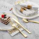 N9R 75 Pack Pre Rolled Gold Plastic Cutlery Set, Wrapped Plastic Silverware Set with 75 Forks, 75 Knives, 75 Spoons and 75 Napkins, Disposable Cutlery Set for Party and Wedding