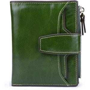 AINIMOER Women's RFID Blocking Leather Small Compact Bi-fold Zipper Pocket Wallet Card Case Purse with id Window (Waxed Green)
