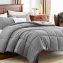 CozyLux Queen Comforter Set - Grey Comforters Queen Size, 3 Pieces Box Stitched Bed Set for All Seasons, Soft Lightweight Bedding Sets with 1 Down Alternative Comforter and 2 Pillow Shams
