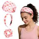 3 x Headbands for Women - Cute Wide Hair Bands Bulk, Fashion Stretchy Head Bands, Cloth Soft Elastic Hairbands for Workout, Makeup, Yoga, Sports, Headbands for Mother's Day, Birthday, Party