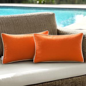ANRODUO Set of 2 Outdoor Waterproof Pillow Covers 12x20 Inch Orange Decorative Throw Pillow Covers Linen Lumbar Solid Color Couch Pillow Covers for Patio Tent Bed Sofa and Living Room Summer Decor