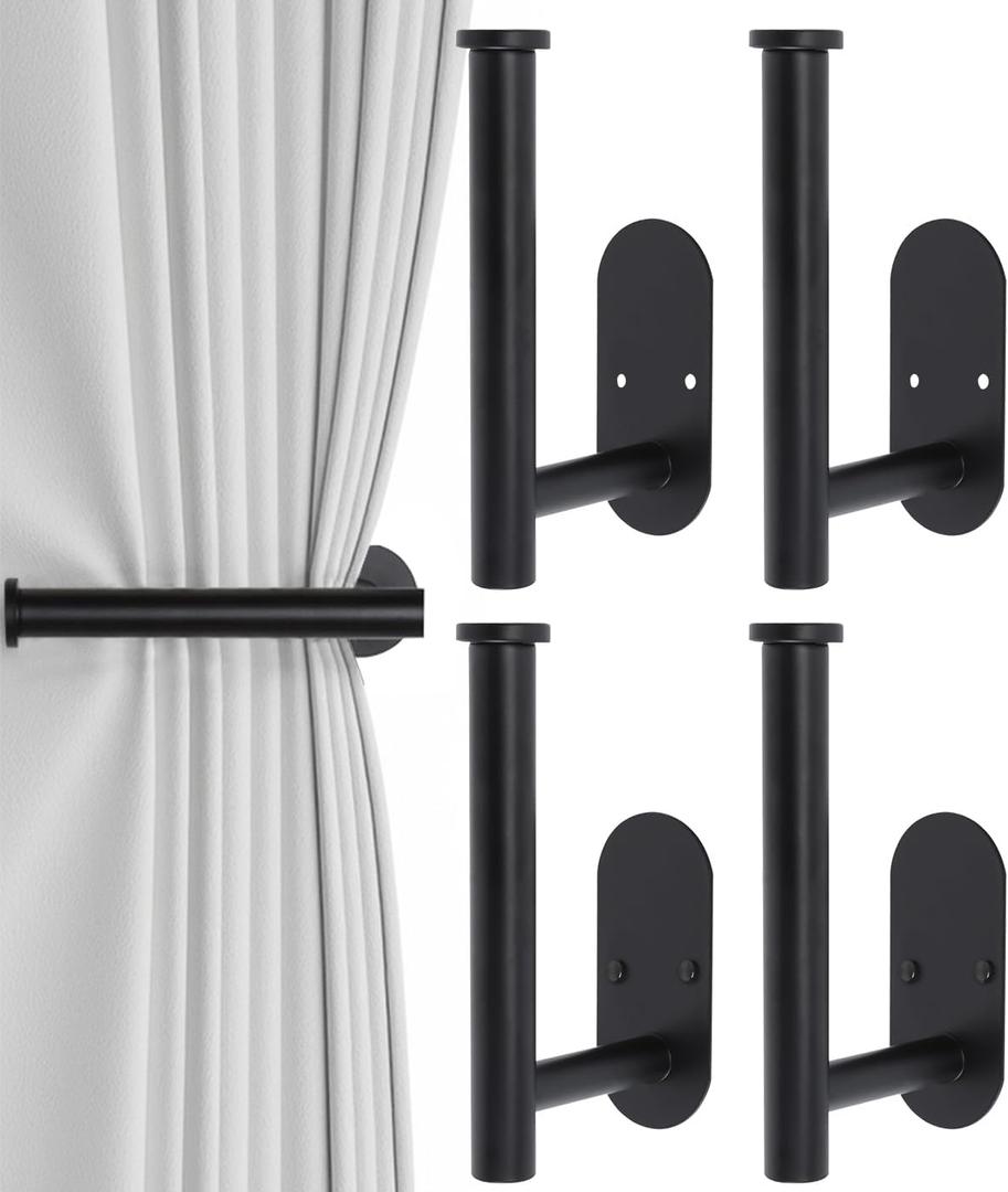 4pcs Curtain Holdbacks, Screw-in Curtain Tiebacks Curtain Tie Backs Curtain Holders for Wall Mounted Curtain Pull Backs for Drapes, Curtain Side Holders Hooks, 304 Stainless Steels, Black
