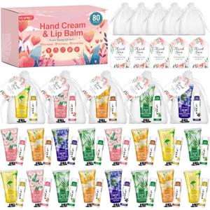 80 Sets Bulk Hand Cream and Bulk Lip Balm Gifts, Stocking Stuffers for Women, Bridesmaid Gifts, Christmas Gifts for Guests with Thank You Card and Organza Bags, Thank You Gifts for Coworkers Women