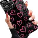 Soft Case for iPhone 16 Pro Case, Slim Cute Love Heart Pattern | Glossy Plating Flexible Camera Protection Back Cover for Girls Women, Black (Pink Heart)