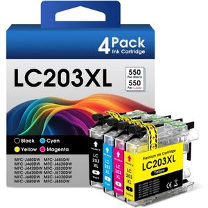 LC203XL Ink Cartridges Replacement for Brother LC203 XL LC201 LC203BK Printer Ink Work for Brothers MFC-J480DW MFC-J485DW MFC-J460DW MFC-J4620DW MFC-J4420DW Printer (BK/C/M/Y, 4Pack)