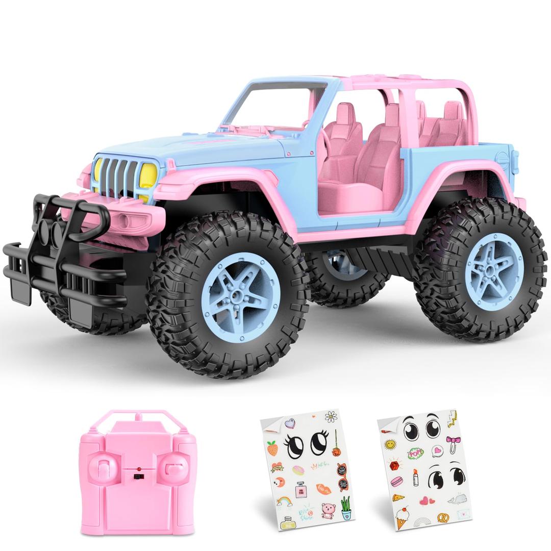 NQD Remote Control Car for Kids 1:16 Scale 80 Min Play 2.4Ghz Off Road RC Trucks with Stickers Toy Car Gift for Girls 3 4 5 6 Year Old, Pink and Blue