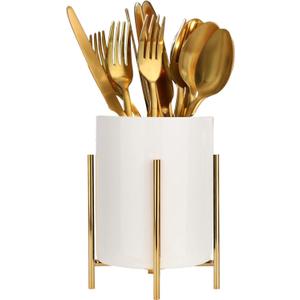 Silverware Holder,Kitchen Utensil Holder,Flatware Organizers With Metal Frame, Mesh Flatware Holder Organizer Perfect for Home, Kitchen, Countertop, Party, Camping, Outdoor and Restaurant (White Gold) 4.3"