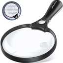 JARLINK Large Magnifying Glass with Light, 10X 20X 45X Illuminated Handheld Magnifier with 3 LED Lights for Seniors Reading, Inspection Coins Jewelry, Exploring, Black