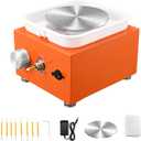 NantFun Mini Pottery Wheel Machine, 6.5cm 10cm Double Turntables Detachable Basin Forming Machine Adjustable Speed Electric Ceramic Wheel with Clay Tools for Kids Adults Beginners (Orange)