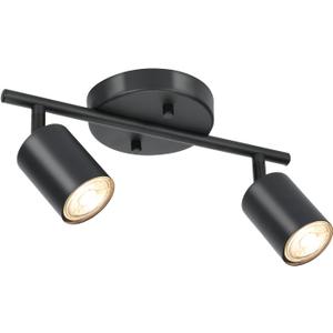 BoostArea LED 2 Light Track Lighting Kit, Black 2 Way Ceiling Spot Lighting, Flexibly Rotatable Light Head for Kitchen, Living Room, Bedroom, GU10 Bulb Not Included