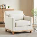 Extra Deep Accent Chair, Fabric Upholstered Comfy Reading Armchair for Living Room, Bedroom Single Seat Sofa Chair with Wood Base, Velvet, Beige