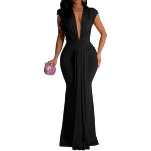 Memoriesea Women's Elegant Sleeveless Deep V Neck Bodycon Party Evening Gown Maxi Dress XL