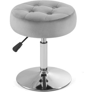 Gray Vanity Chair for Makeup Room Vanity Stool for Makeup Room Round Velvet Tufted Makeup Chair Vanity Stools for Bathroom Height Adjustable 360 Swivel
