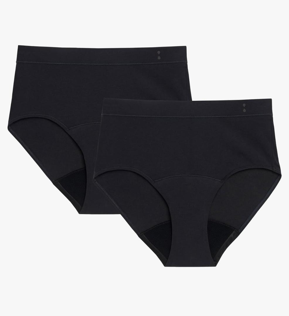 Thinx for All Hi-Waist Period Underwear, Holds 12 Tampons*, Leakproof, Odor Control, 2-Pack Reusable, M, Black