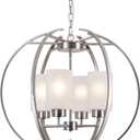 BOZO Brushed Nickel Chandelier Dining Room Lighting Fixtures Modern Foyer 24" Orb Chandeliers 4 Light Hanging Pendant Ceiling Lighting Frosted Glass Shades