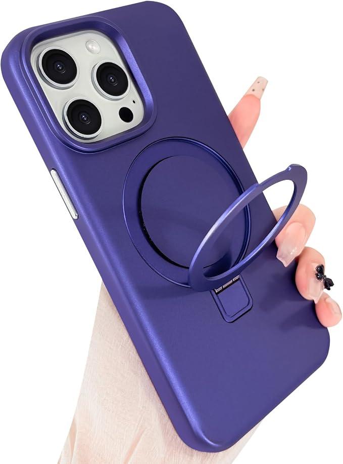 ankofave for iPhone 15 Pro Max Case with Magnetic Invisible Stand, Matte Luxury Metallic Luster, 3.0 mm Thick Protection Hard PC Scratch-Resistant Phone Case for iPhone 15 Pro Max 6.7", Purple