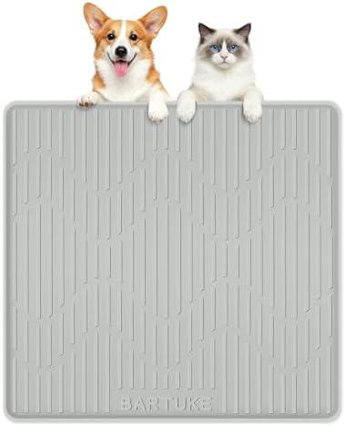 Bartuke Silicone Cat & Dog Food Mat, 24" x 24" Large Pet Feeding Mat for Cats and Dogs Bowl, Pet Placemat for Food and Water with Raised Edge, Waterproof, Leakproof (Grey)
